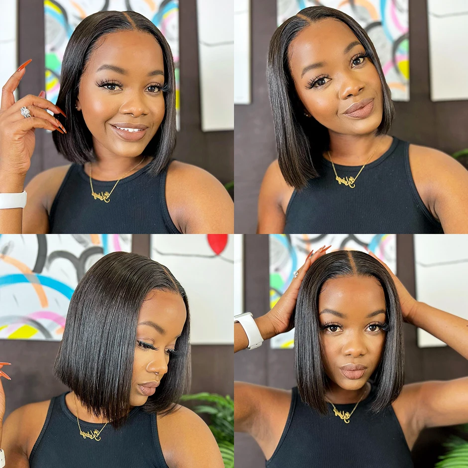 T Part Bob Lace Human Hair Wigs For Black Women Straight Short Bob Human Hair Wigs Brown Brazilian Remy Hair Middle Part Side