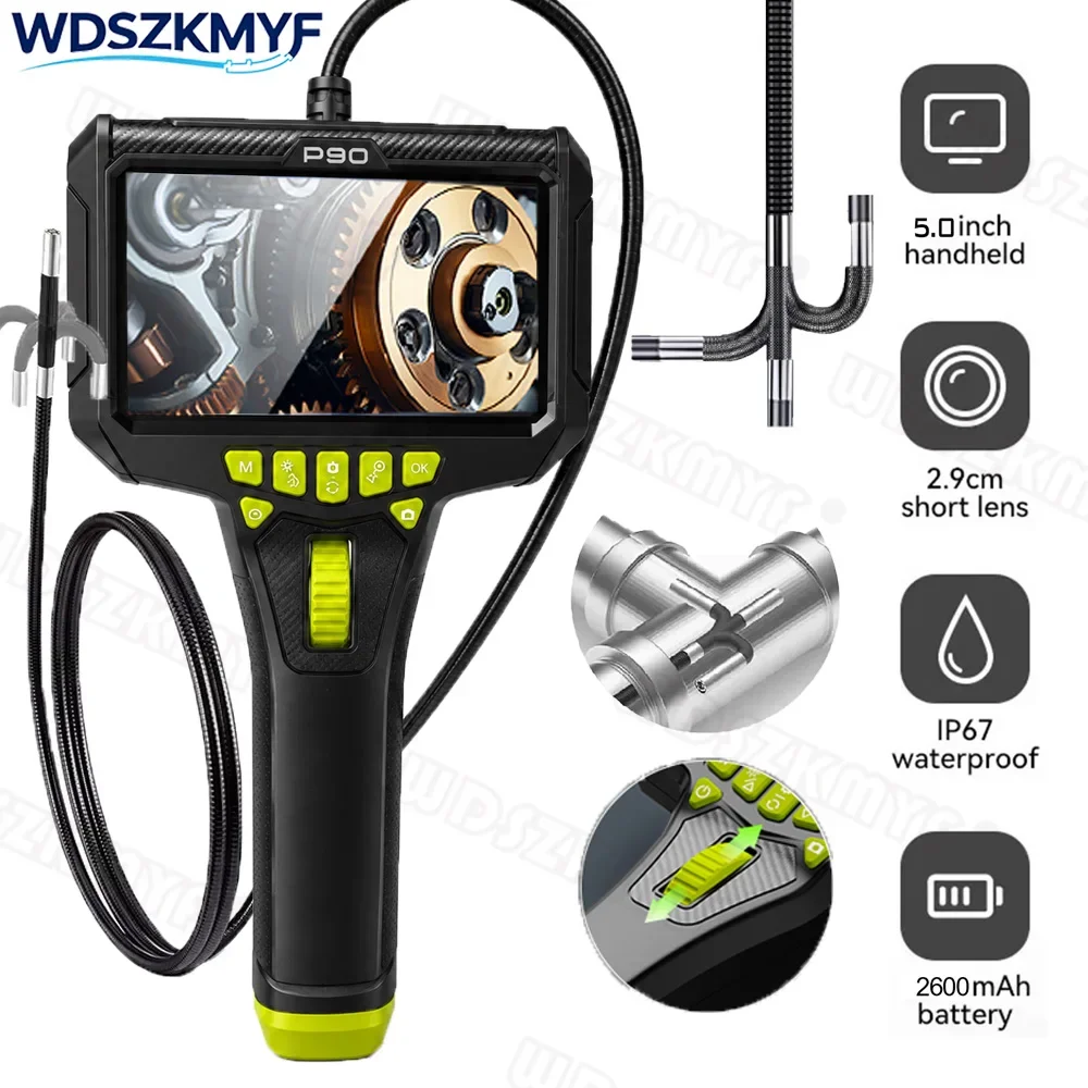 New 360° Steering Endoscope Camera  5 Inch 1080P HD Screen For Car Pipes Inspection IP67 Waterproof Sewer Camera With LED