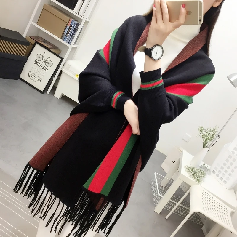 2023 Autumn New Sweater Women\'s Autumn/Winter Knitwear Batshirt Cloak Cape Coat Mid Length Korean Edition Cardigan