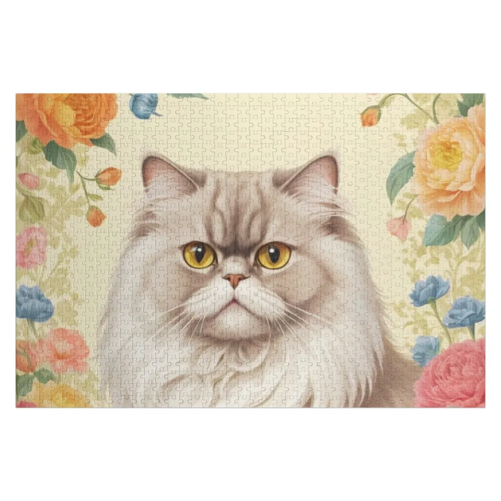 Persian Cat Floral Painting Jigsaw Puzzle Woods For Adults Baby Toy Customized Photo Wood Adults Puzzle