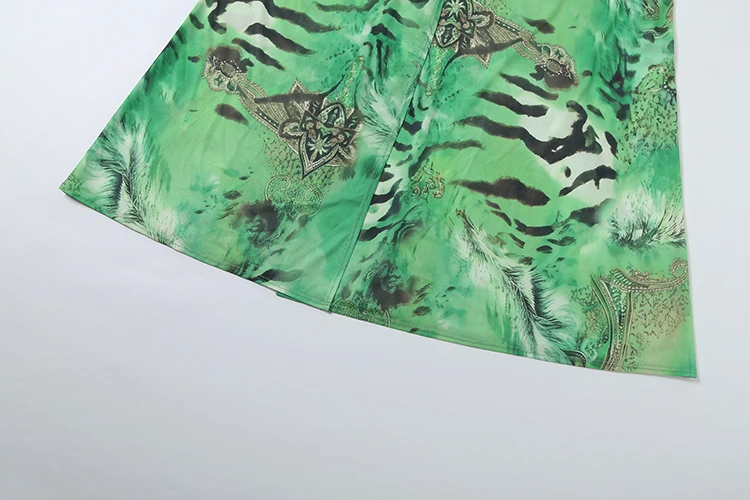 Kliou Sexy rückenfreies langes Kleid für Damen, Tiger-Streifen-Print, tiefer V-Ausschnitt, Laternenärmel, Urlaub, Strandparty, eleganter Stil, Vestidos – Detail 9