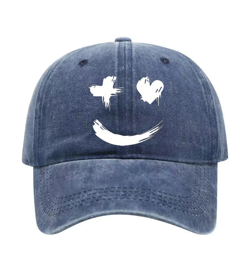 Men's Baseball Cap with Heart Joyful Face Print, Mesh Cap for Summer, Breathable Sun Protection Hat, Unisex Casual Versatile Out
