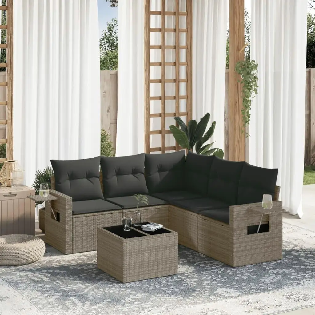 

Grey PE Rattan Garden Sofa Set with Powder Coated Steel Frame and Tempered Glass Table Comfortable Outdoor Seating Furniture