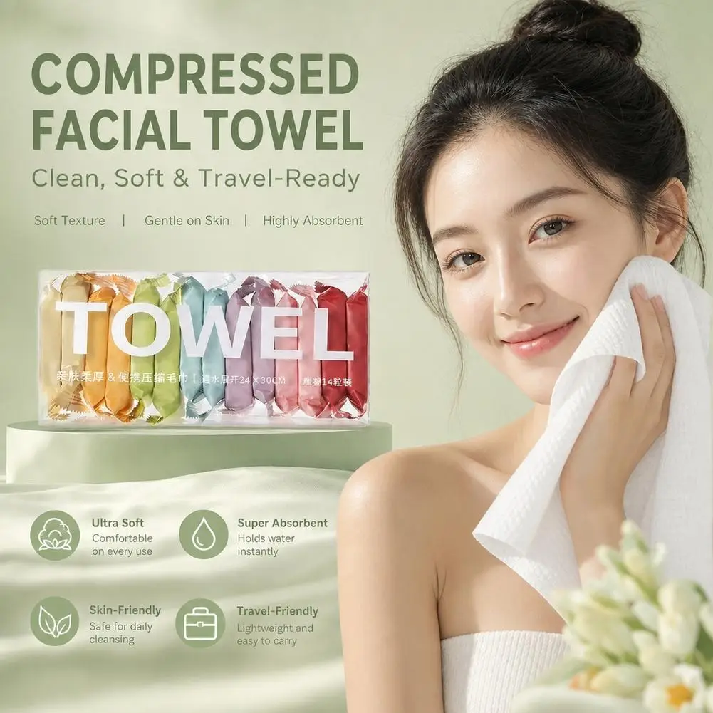 Thickened Cotton Disposable Portable Compressed Towel Colored Enlarged Face Towel for Travel Independent Packaging Box
