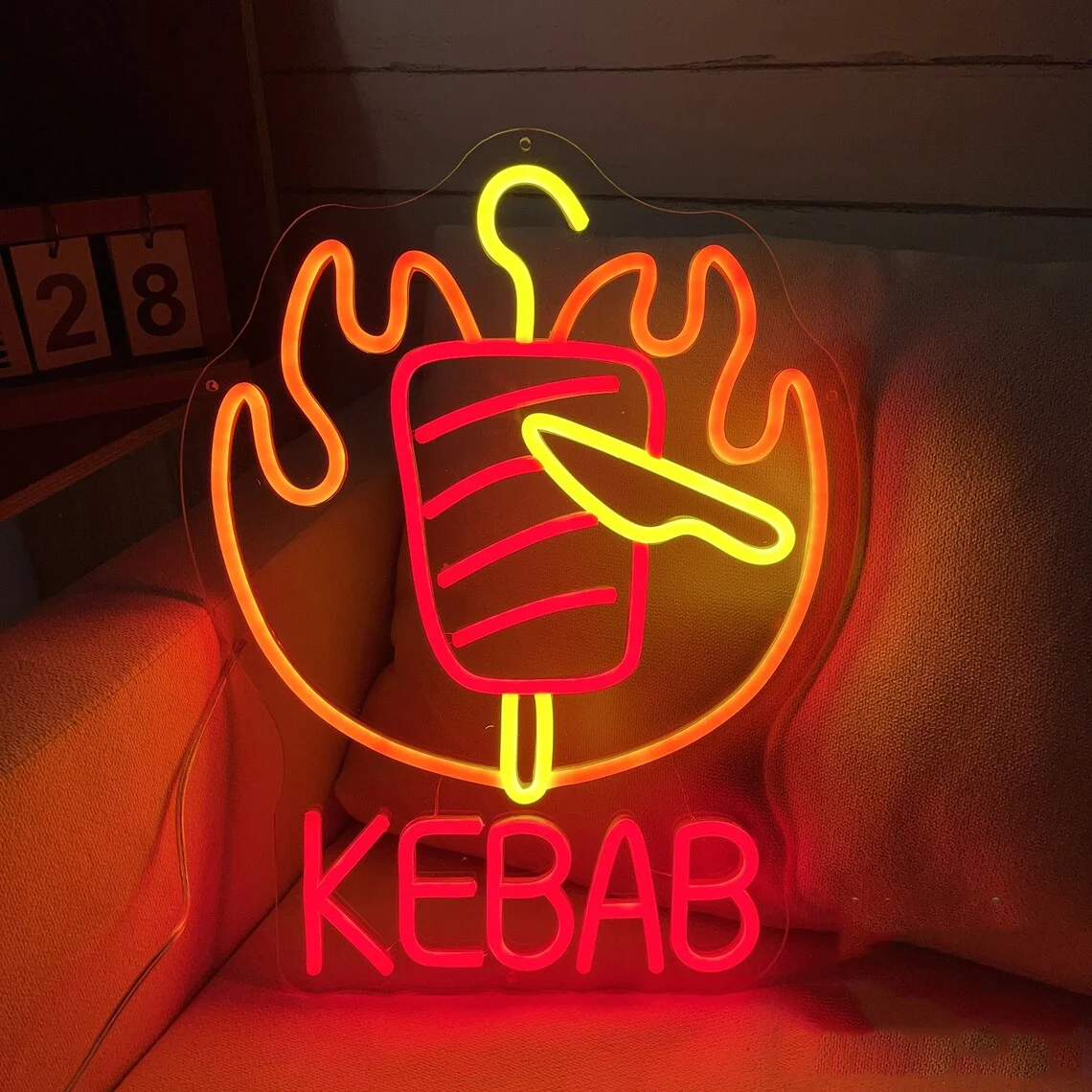 Kebab Neon Sign Shawarma Neon Sign Food Meat Led Sign  Restaurant Signage Sign Restaurant Food Neon Sign Art Skull01 Art