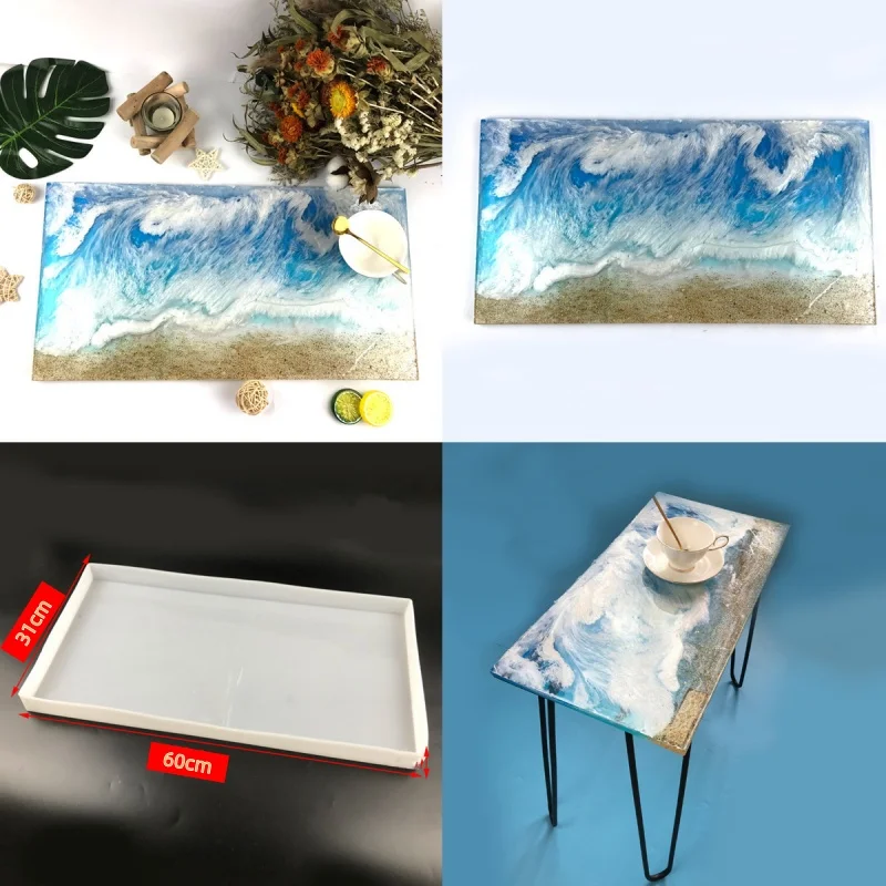 

1 шт. многоразовая большая прямоугольная силиконовая форма, большая форма для домашнего стола из смолы «сделай сам», поддон, деревянная и форма для журнального столика