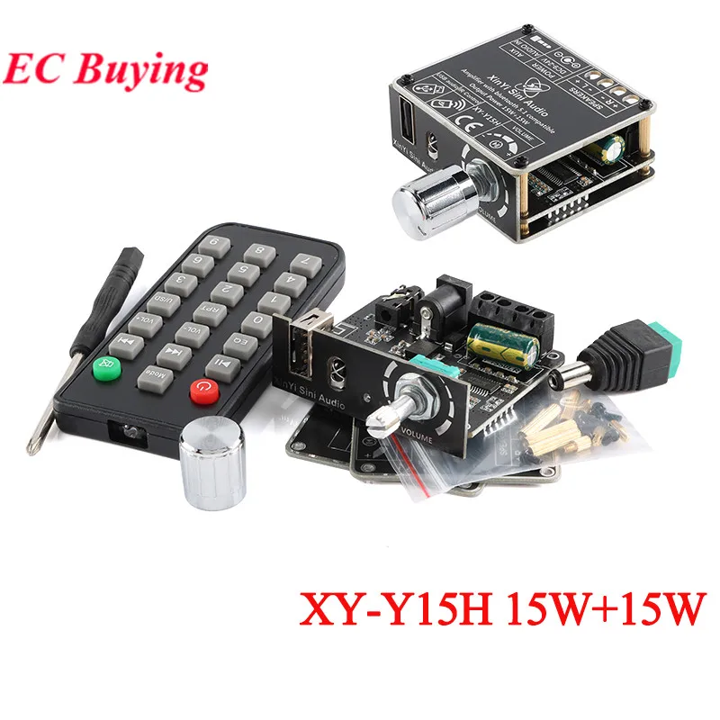 XY-Y15H Stereo BT Bluetooth-Compatible 5.1 AUX USB Audio Digital Power Amplifier Board Module 15W+15W Infrared Remote Control