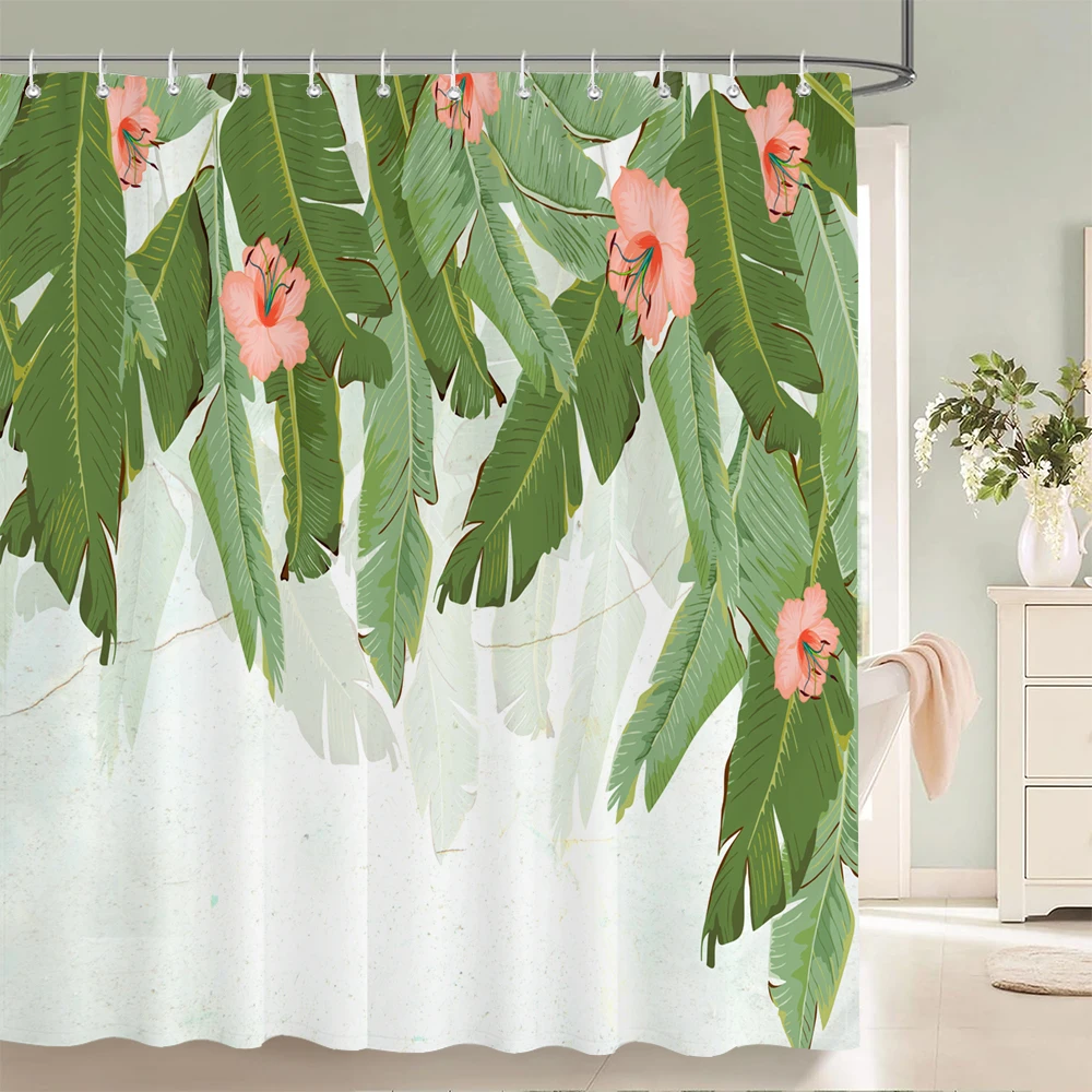 

Modern style Shower Curtain 3D Tropical Plant leaves Printed Fabric Bathroom Curtains Home Bathtub Decor Curtain with Hooks