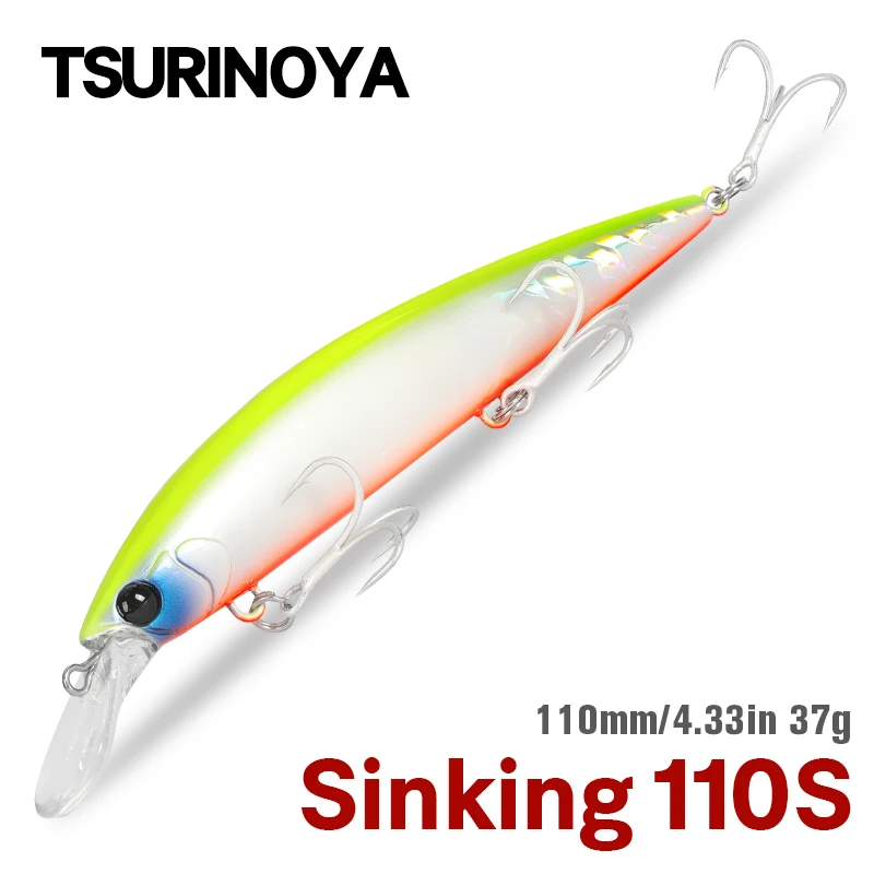 TSURINOYA 110S 110mm 37g Heavy Sinking Minnow Hard Artificial Plastic Sea Fishing Lure WIZARD Max 80m Ultra Long Casting Bait