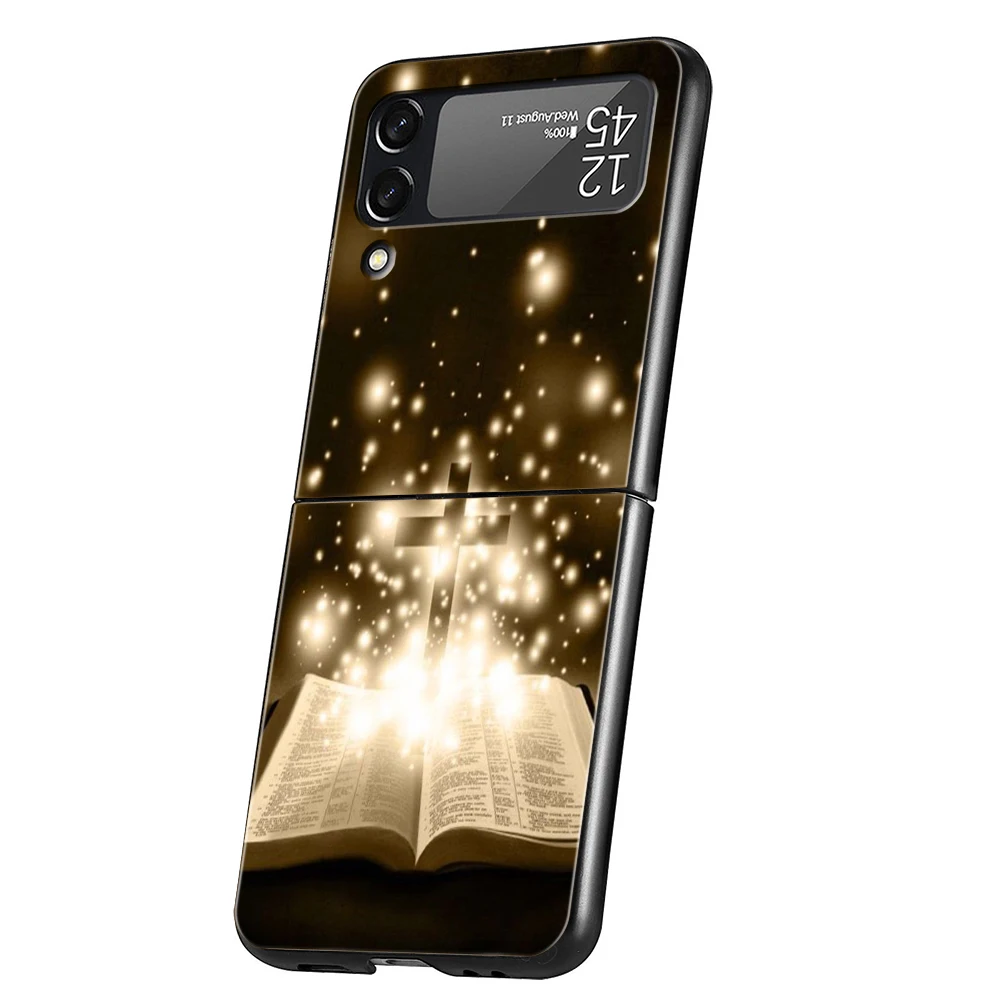 Faith Christian Religious Jesus Clear For Samsung Galaxy Z Flip 4 5 Bag Black Phone Cover For Galaxy Z Flip 3 Case Hard PC Shell