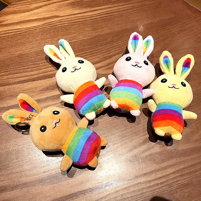 16cm Cartoon Cute Colourful Rabbit Plush Toys Pretty Stuffed Plush Keychain Pendant Kids Girls Bag Hanging Keyring Doll Gifts