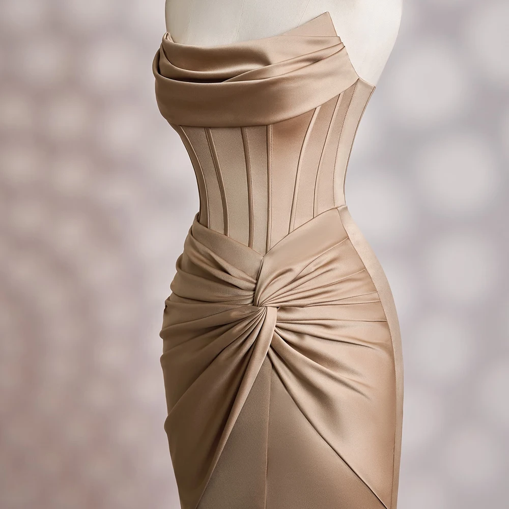 Customized Straight Evening Dresses Ankle-length Strapless Sleeveless Prom Gown Simple Fashion Pleat Backless Lace-up Party Gown