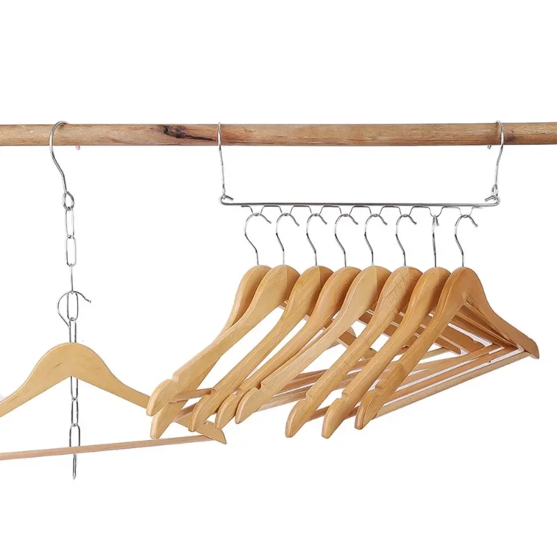 6/10 Hole Stainless Steel Clothes Hanger Metal Cloth Closet Hanging Chain Space Saving Wardrobe Organizer Rack for Shirt Storage