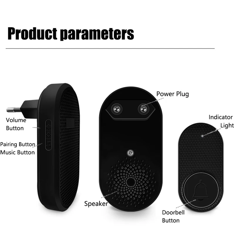 Wireless Doorbell Home Welcome Smart Door bell Sets Home Outdoor Kinetic Ring Chime Doorbell 32 Songs Melodies Sound