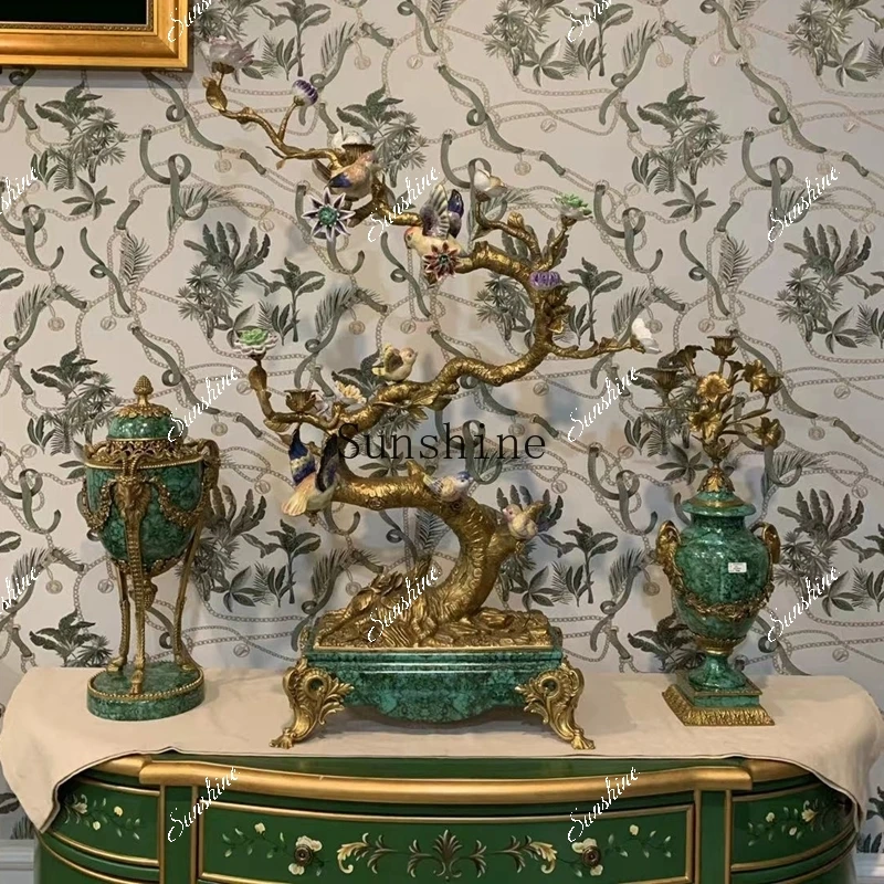 

Italian retro ram decorative cover altar greenstone pattern brass ceramic ornament FT