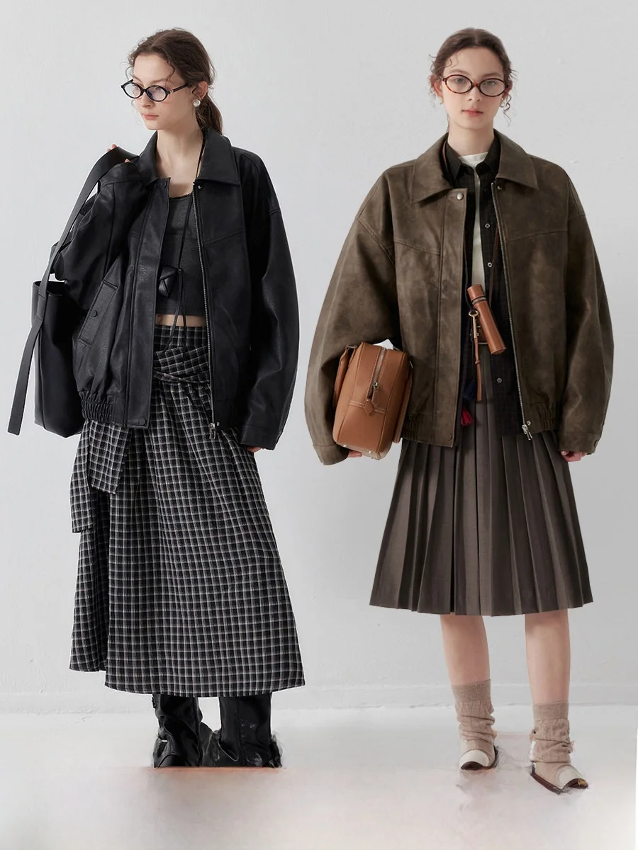 

Модное двухцветное пальто из искусственной кожи, женское пальто из искусственной кожи с воротником-стойкой и воротником-стойкой, плюс длинное пальто для поездок на работу...