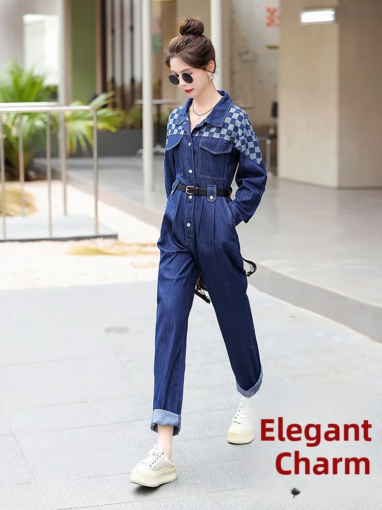 

High Waist Denim Onesie Women's Spring New Faion Slimming Godd Workwear Long Pants Cotton Fabric Commute Sle
