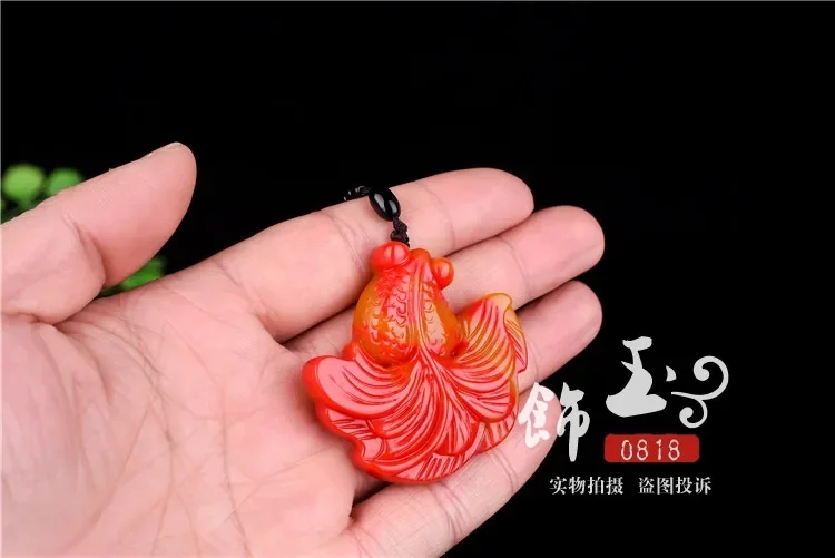 Chinese Red Jade Goldfish Pendant Necklace Jewellery Fashion Hand-Carved Relax Healing Man Women Luck Gifts Amulet NEW Free Rope