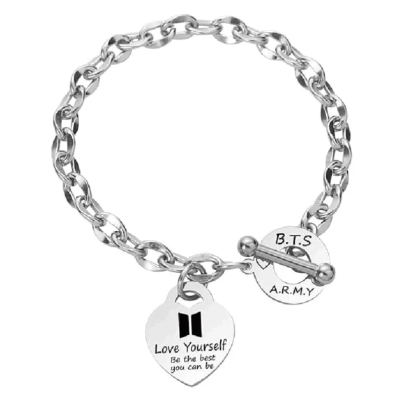 Kpop Fashion Versatile Stainless Steel Bracelet Titanium Steel Heart Tag Toggle Clasp Jewelry For Adult Daily Wear Concert Gift - view 5