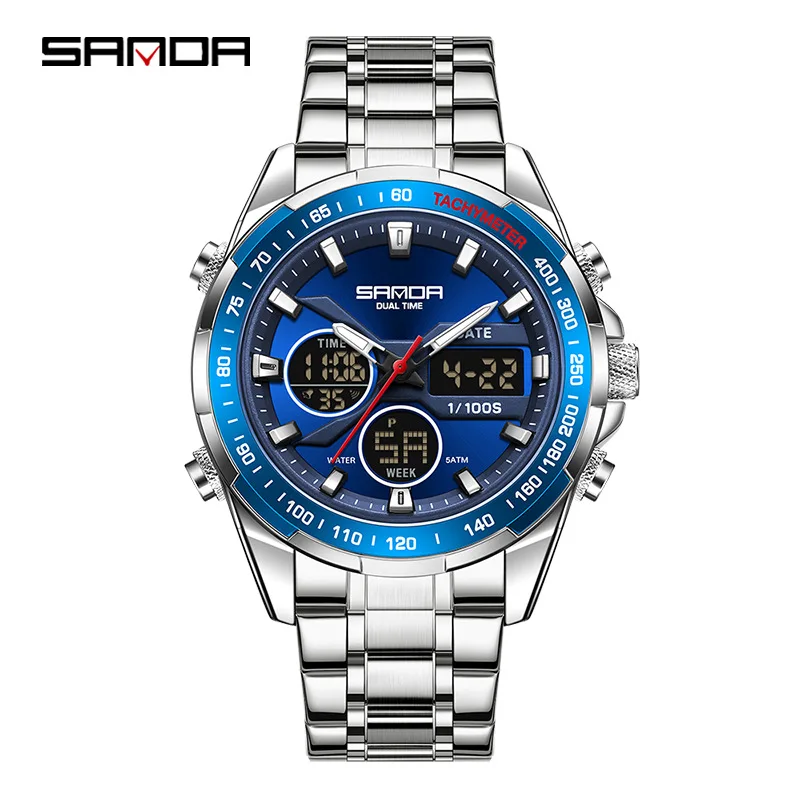 

SANDA new 6281 youth watch men's dual display 5ATM waterproof alarm clock+hourly clock+snooze function men's sports watch