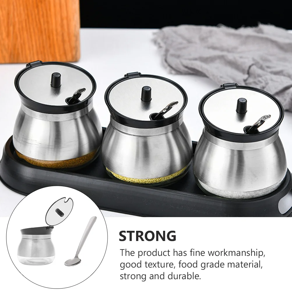 

1Set Seasoning Storage Bottle Glass Spice Bottle Stainless Steel Kitchen Seasoning Jar Salt Pepper Storage Container