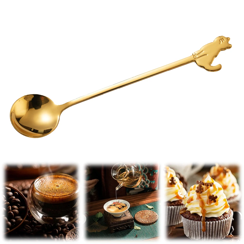 Cuillère à chat cuillère à café en acier inoxydable cuillère à Dessert crème glacée Mini cuillères cuillère à remuer en forme de chat pour Dessert