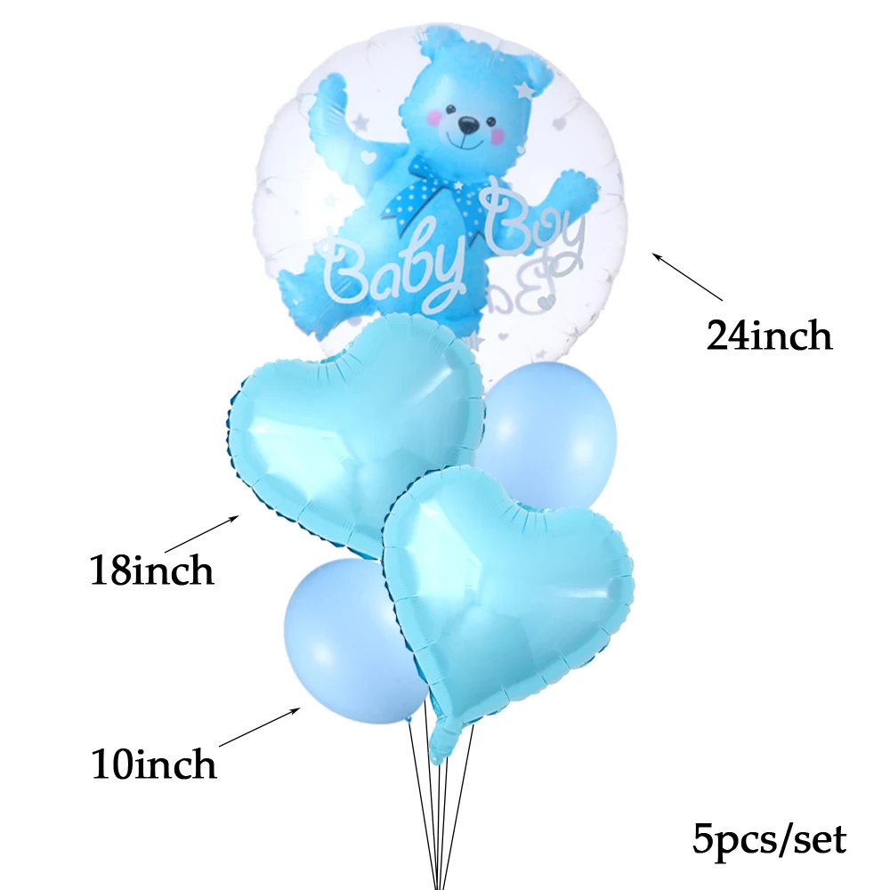 Transparente Bear Foil Balloons Set para Crianças, 4D, Azul, Rosa, Bubble Balloon, Baby Shower Decorações, Aniversário, Gênero Revelar, Menino,