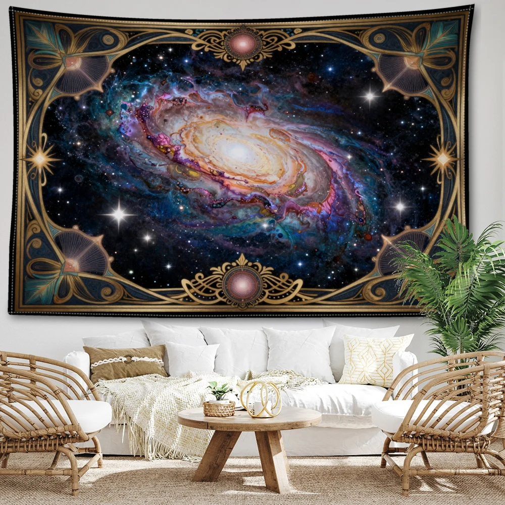 Starry Galaxy Ornate Metal Frame Printed Tapestry Wall Hanging Bohemian Style Bedroom Home Decor