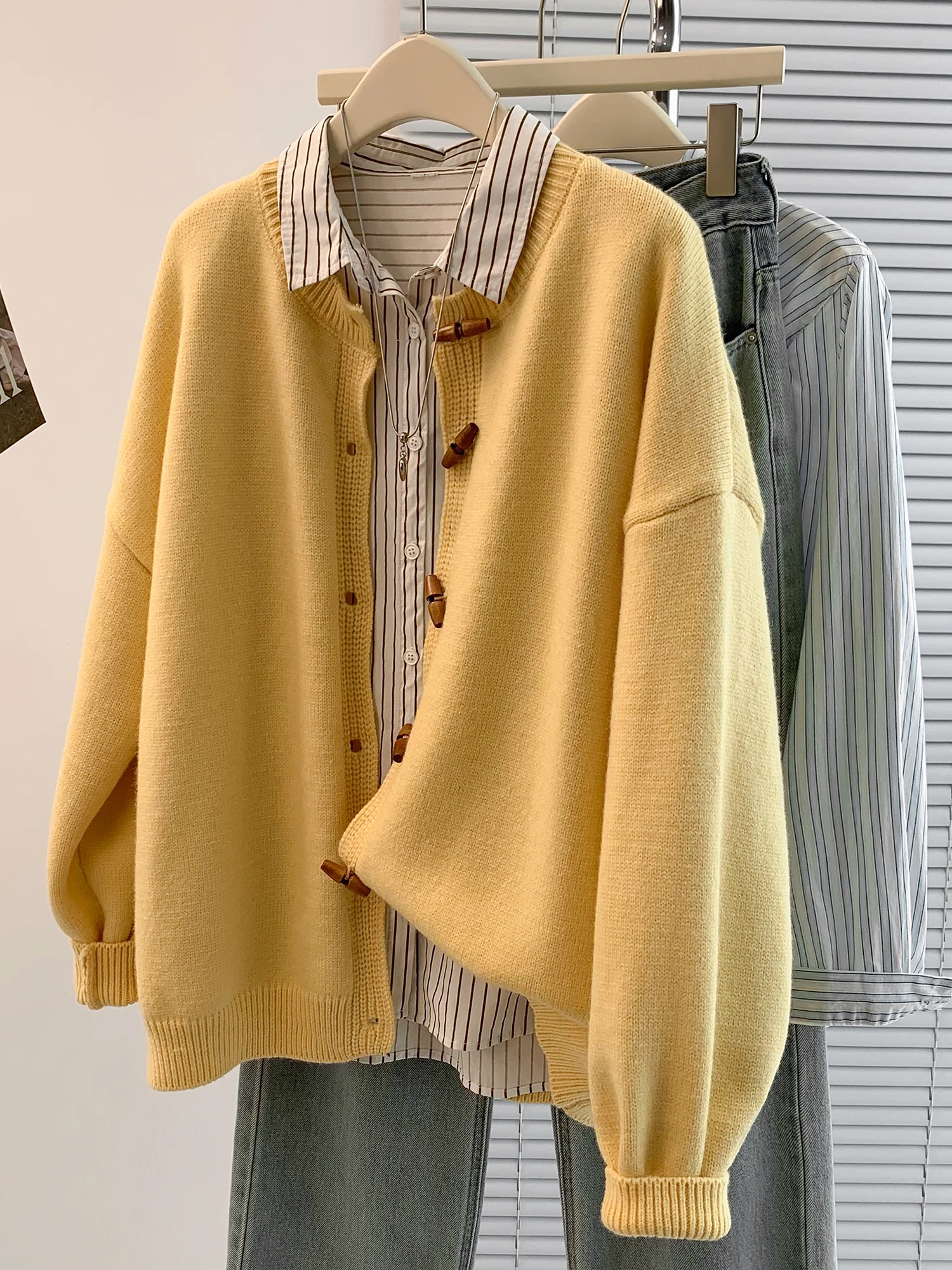 

Autumn Winter plus Size Pure Color Button up Casual Versatile Knitted Open Cardigan Sweater Jaet for Women Thi Long Sve