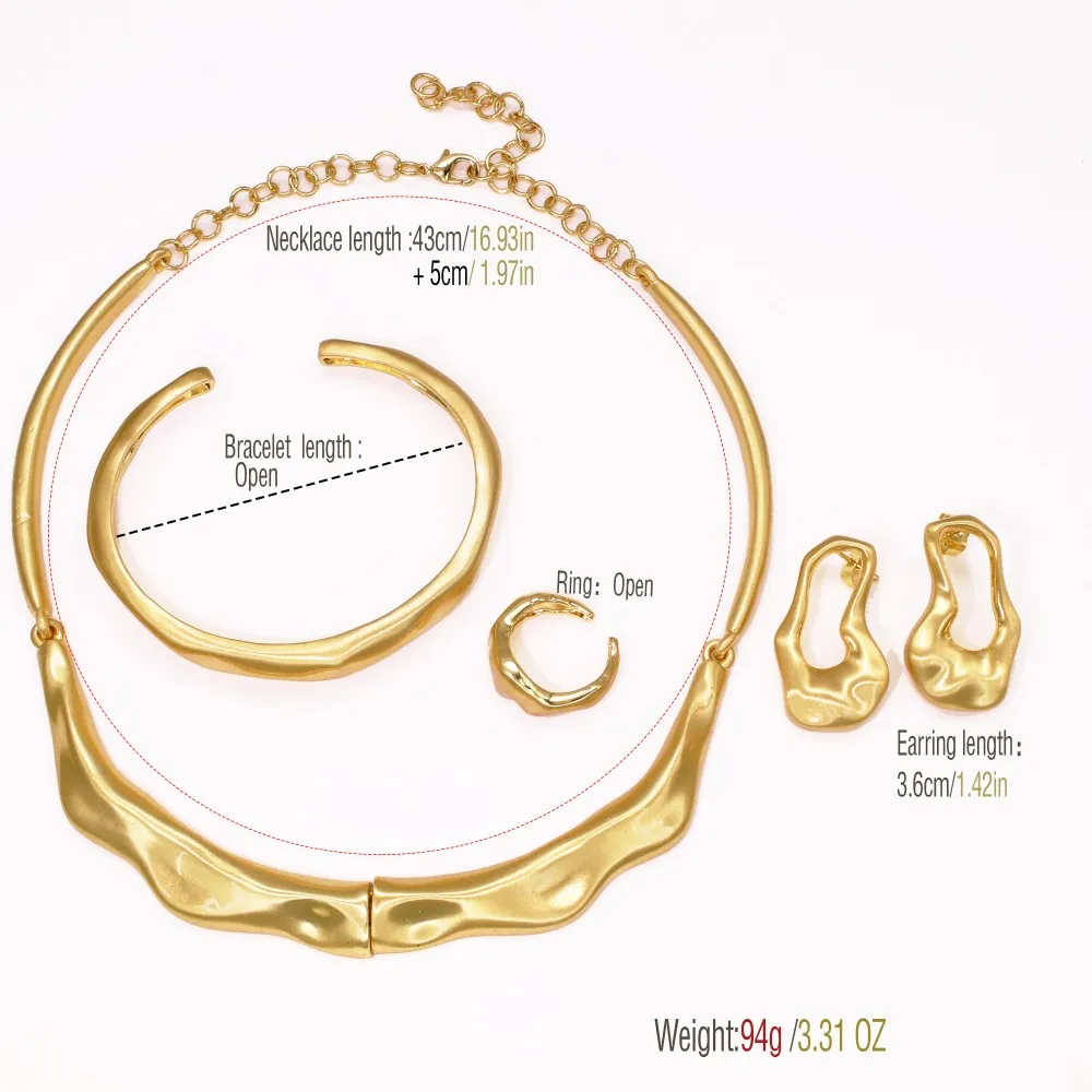 GZJPEI 2025 New Women Jewelry Set Hight Quality Irregular Necklace Bracelet Big Stud Earring Ring Trendy Party Jewellery Gifts