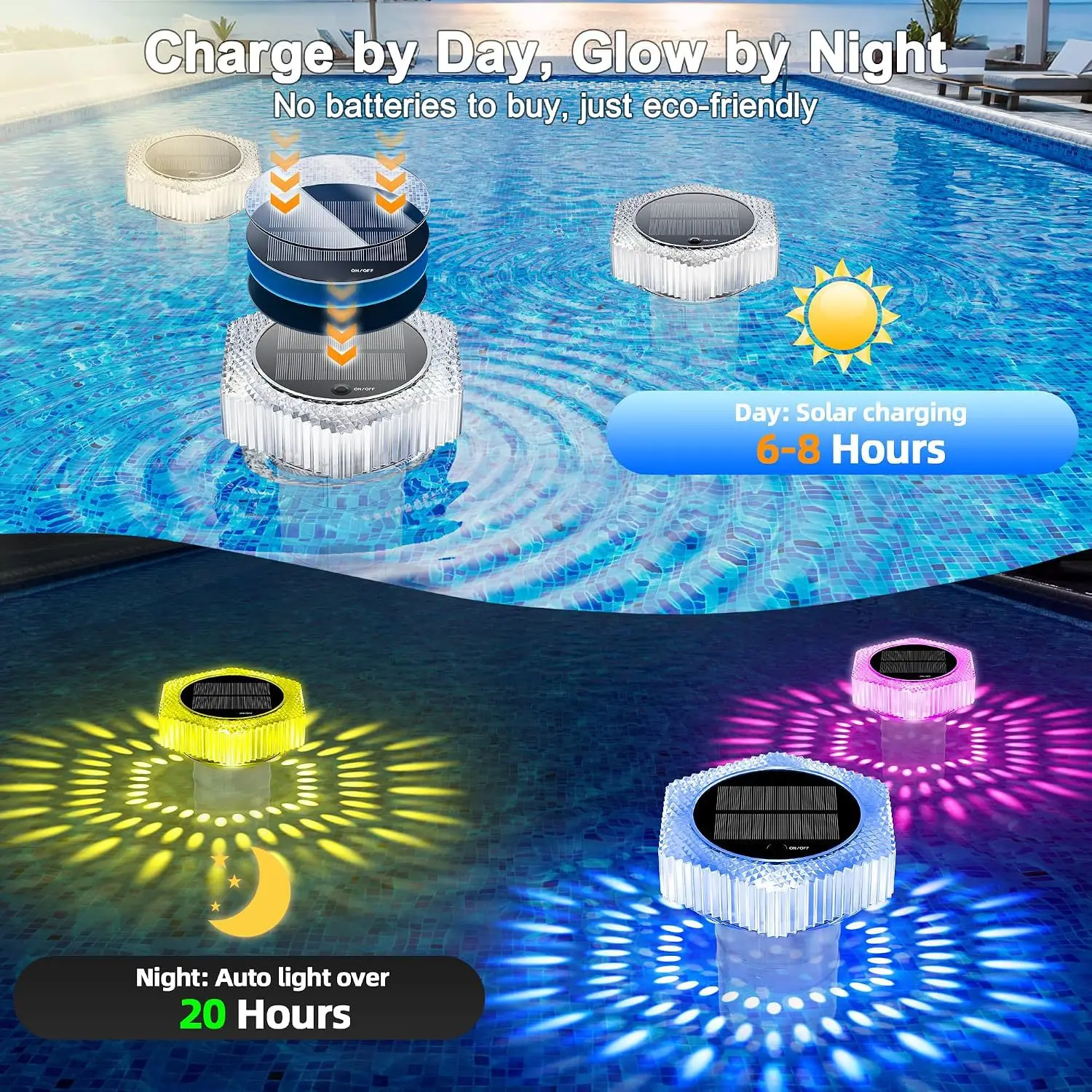 Waterproof for solar Powered Pool Light Remote Control 5 Lighting Modes IP68 Certification Floating for 3 Inch Tablets