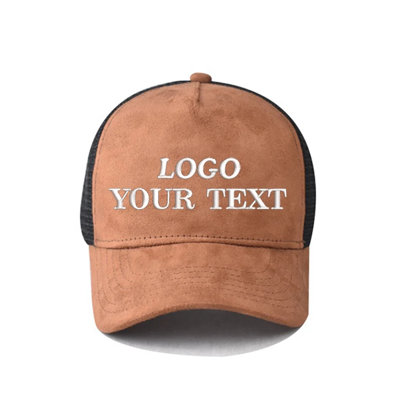 Custom Logo Embroidery Retro Suede Baseball Cap for Men Women DIY Design Letter Graphic Mesh Snapback Hat Customize Wholesale
