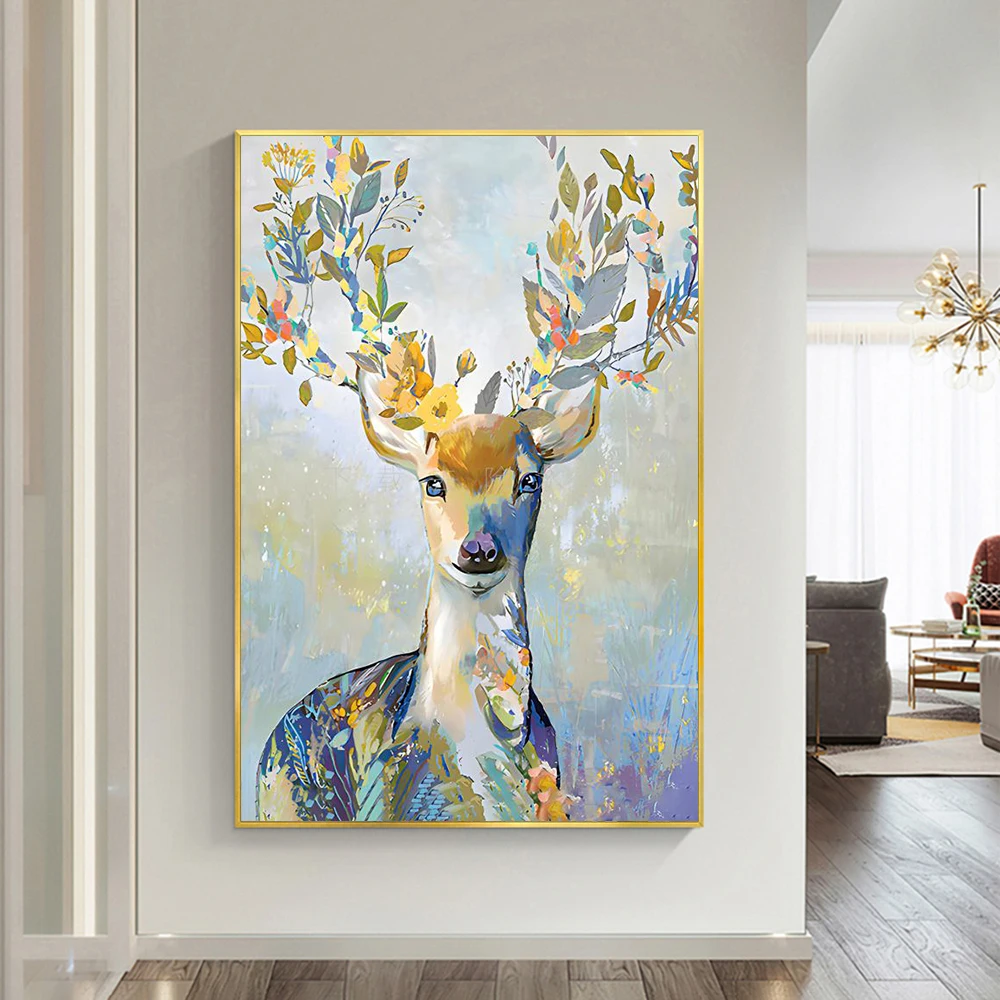 Watercolor Sika Deer Nordic Style Art Canvas Painting Modern Home Wall Art Poster Prints Picture Bedroom Living Room Decor Mural