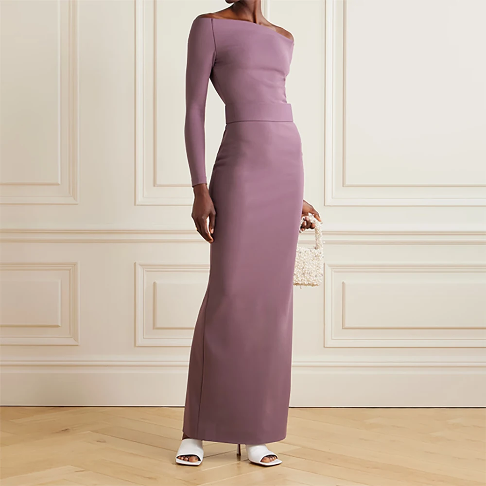 

2025 Elegant Evening Dresses for Women Long Sleeve Prom Party Gowns Off Shoulder Belted Maxi Formal Wedding Guest Dress