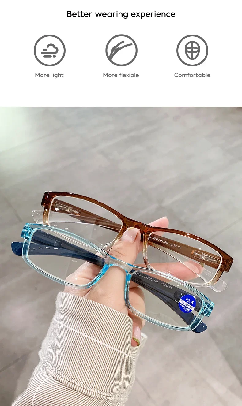 1,0 ~ 4,0 Farbverlaufs-Lesebrillengestell, Anti-Blaulicht-Brille, bequeme und leichte Lesebrille und Zubehör – Detail 3