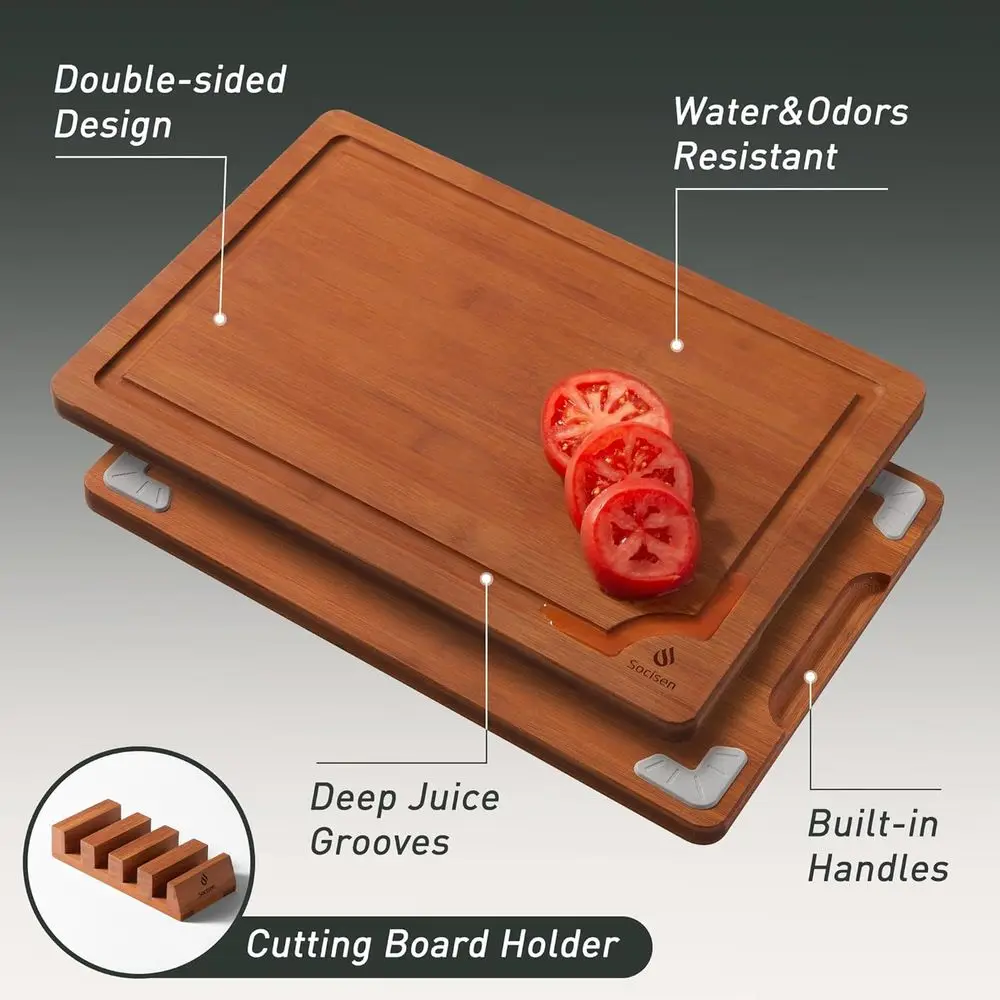 Non-Slip Bamboo Cutting Board Set with Holder - Perfect Father's Day Gift for Dad, Papa, or Poppy