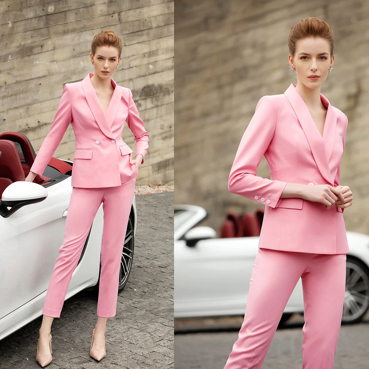 

Fashion Pink Mother Of The Bride Dresses Blazer Suits Shawl Lapel Slim Fit Suit Lady Prom Party Casual Outfits