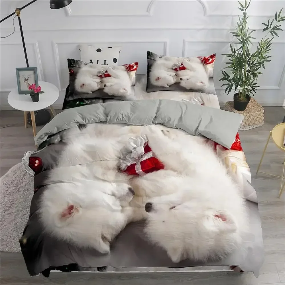 Dog Cute Samoyed Comfortable Duvet Quilt Cover Pillowcase Bedding Set Children Bedroom Decoration Home Textile