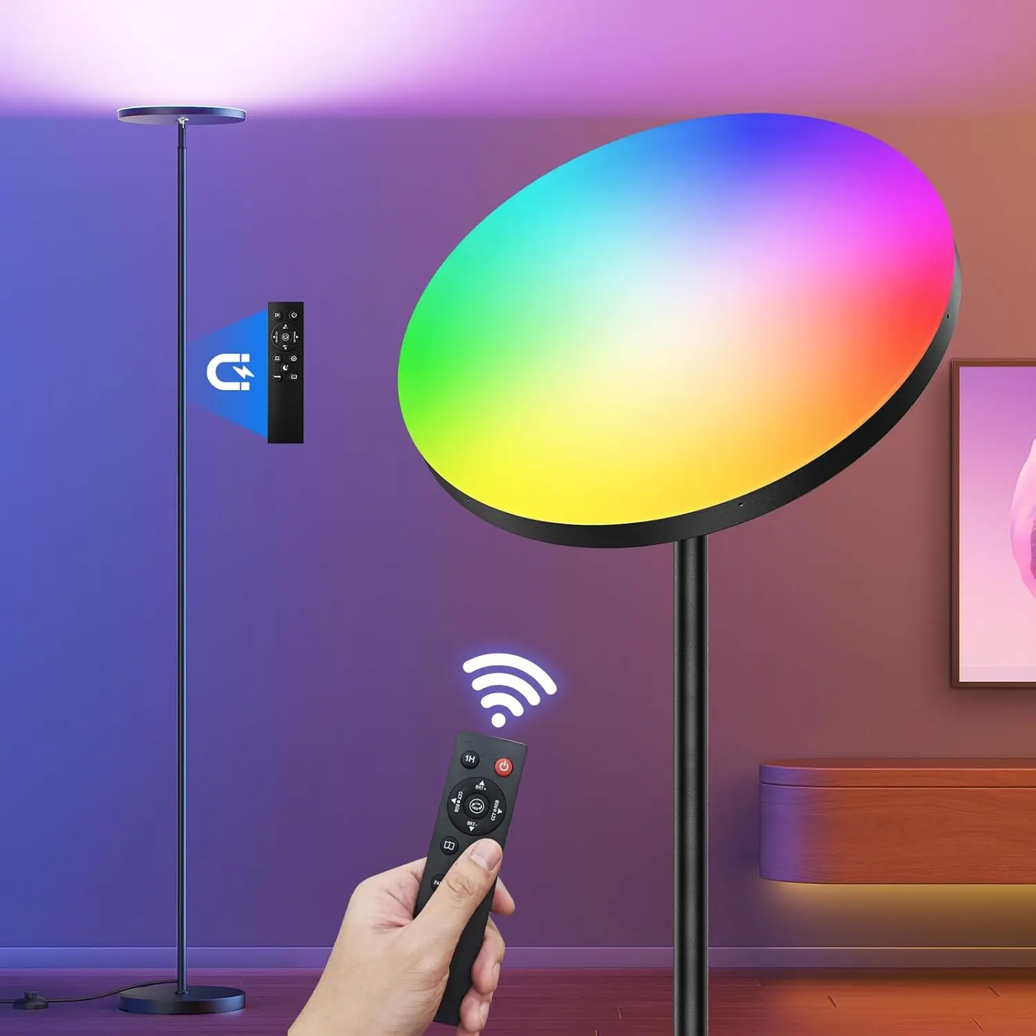 

RGB Color Changing Floor Lamp with Remote, 32W/3200LM Bright LED Standing Lamp, Stepless Dimming for Living Room and Bedroom