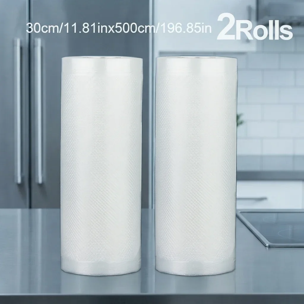 Image of 2 Rollen 500cm Strukturierte Vakuumierbeutel Einseitig Netzartige Lebensmittelverpackungsfolie für Küchenlagerung