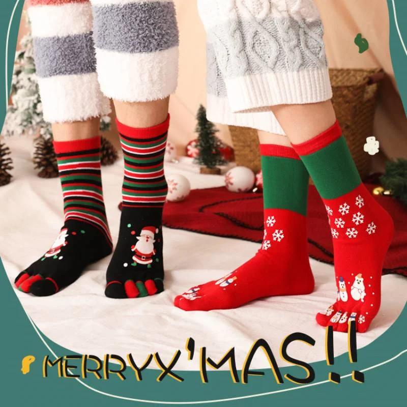 

4 пары рождественских носков, носки с принтом Санта-Клауса и снеговика, новинка, хлопковые носки с пятью пальцами, унисекс, с отдельными пальцами, забавные гольфы