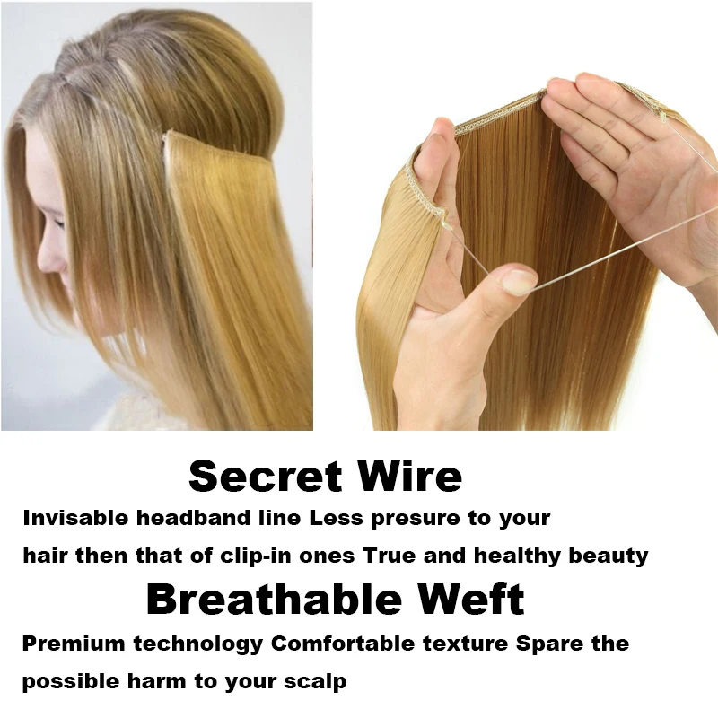 No Clicp Synthetic Wire Hair Extension Natural Invisible Hidden Organic Hairpieces Wavy Straight for Women   False Piece