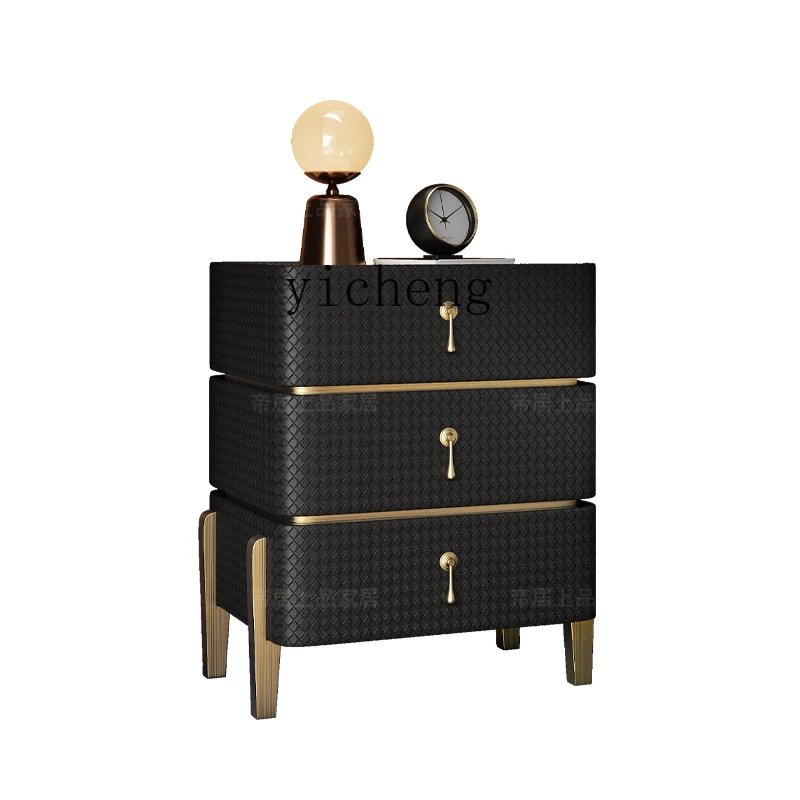 LYY  bedside table premium light luxury household bedroom bedside table solid wood three bucket locker
