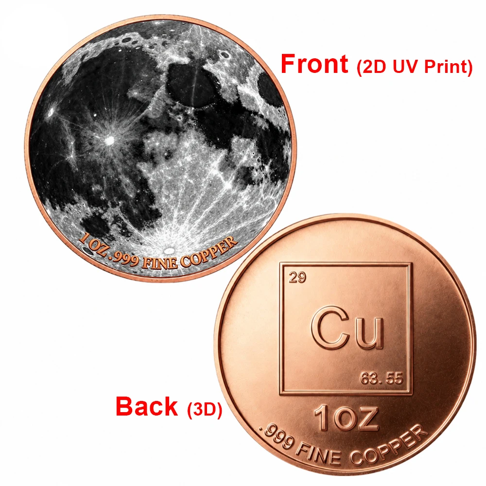 1pc Realistic Moon Surface 1oz .999 Fine Copper Challenge Coin Space Lunar Moon Collectible Medal Astronomy Art Souvenir Gifts