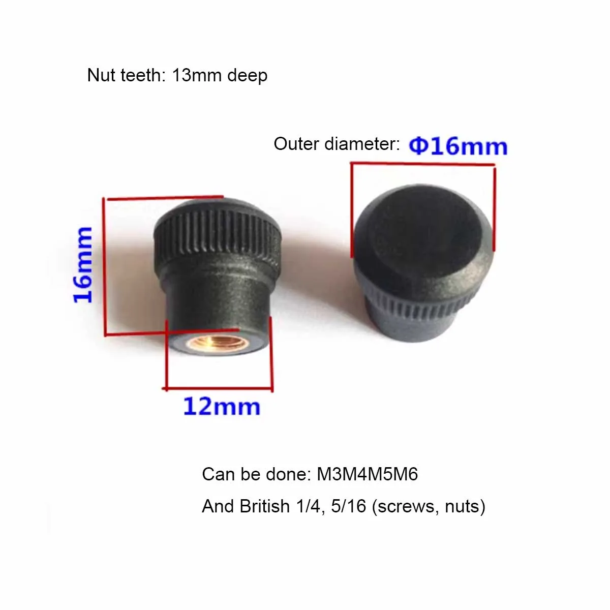

16 # Straight Pattern Handle Round Head Hand Twist Adjustment Knob Rubber Head Nut Nut m3m4m5m6