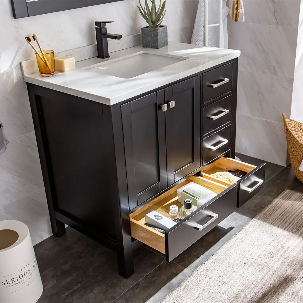 

Modern Hotel Bathroom Cabinet Vanity Sets with White Marble Top Bathroom Vanities Sets