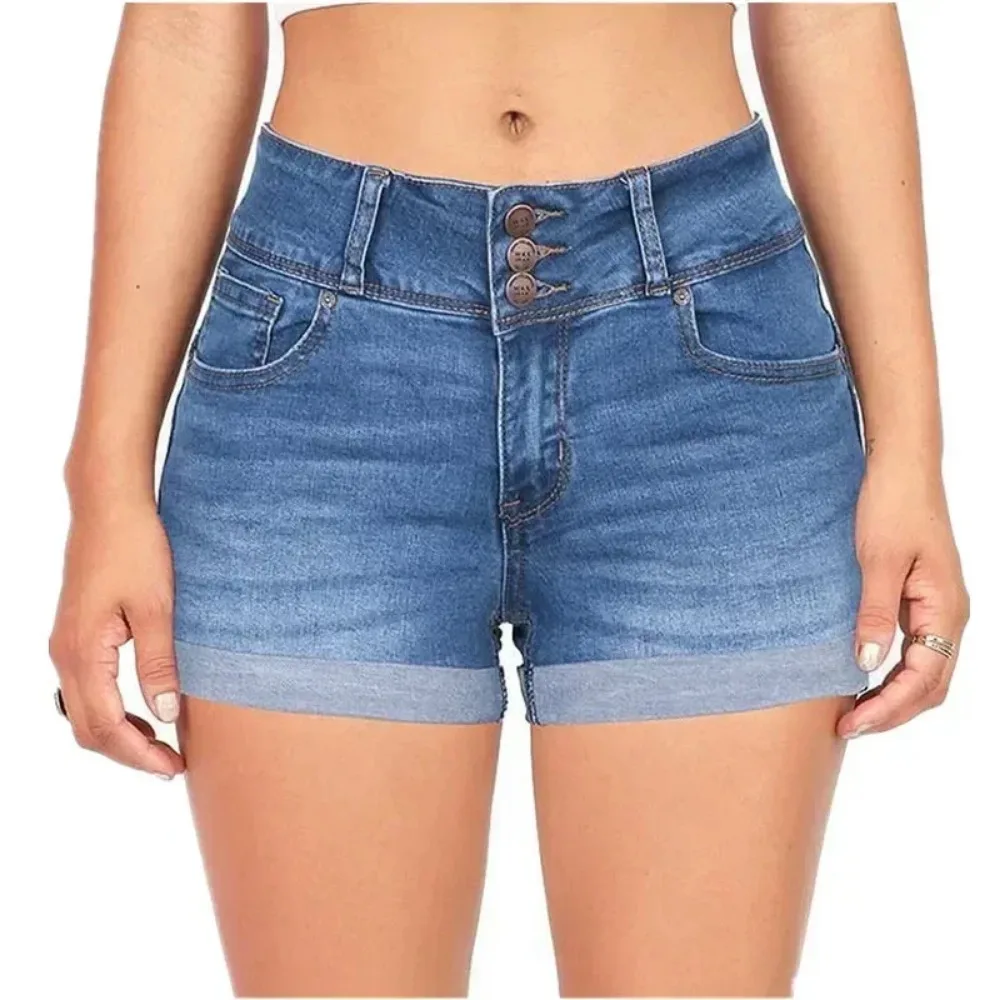 Women's s-3xl New Summer Fashion Waistband Denim Stretch Fabric Shorts Casual Versatile Street Shorts Hot and Spicy Trendy Items