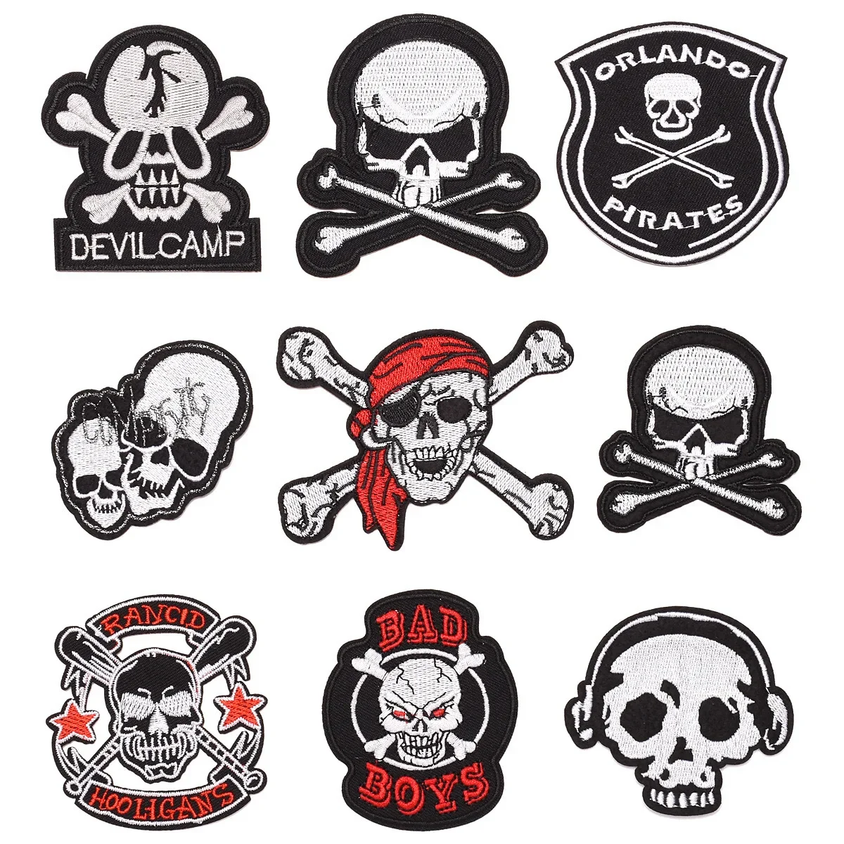 Pirates Skull Embroidery Patches Iron on Patch Label Sew-on Embroidered Appliques Thermo Stickers DIY Clothing Sewing Patterns