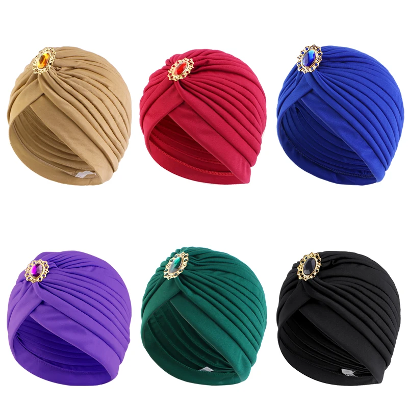 New Women Beads Knot Twist Turban Headbands Cap Instant Hijab With Cap Headwear Casual Streetwear Female Muslim Indian Hat