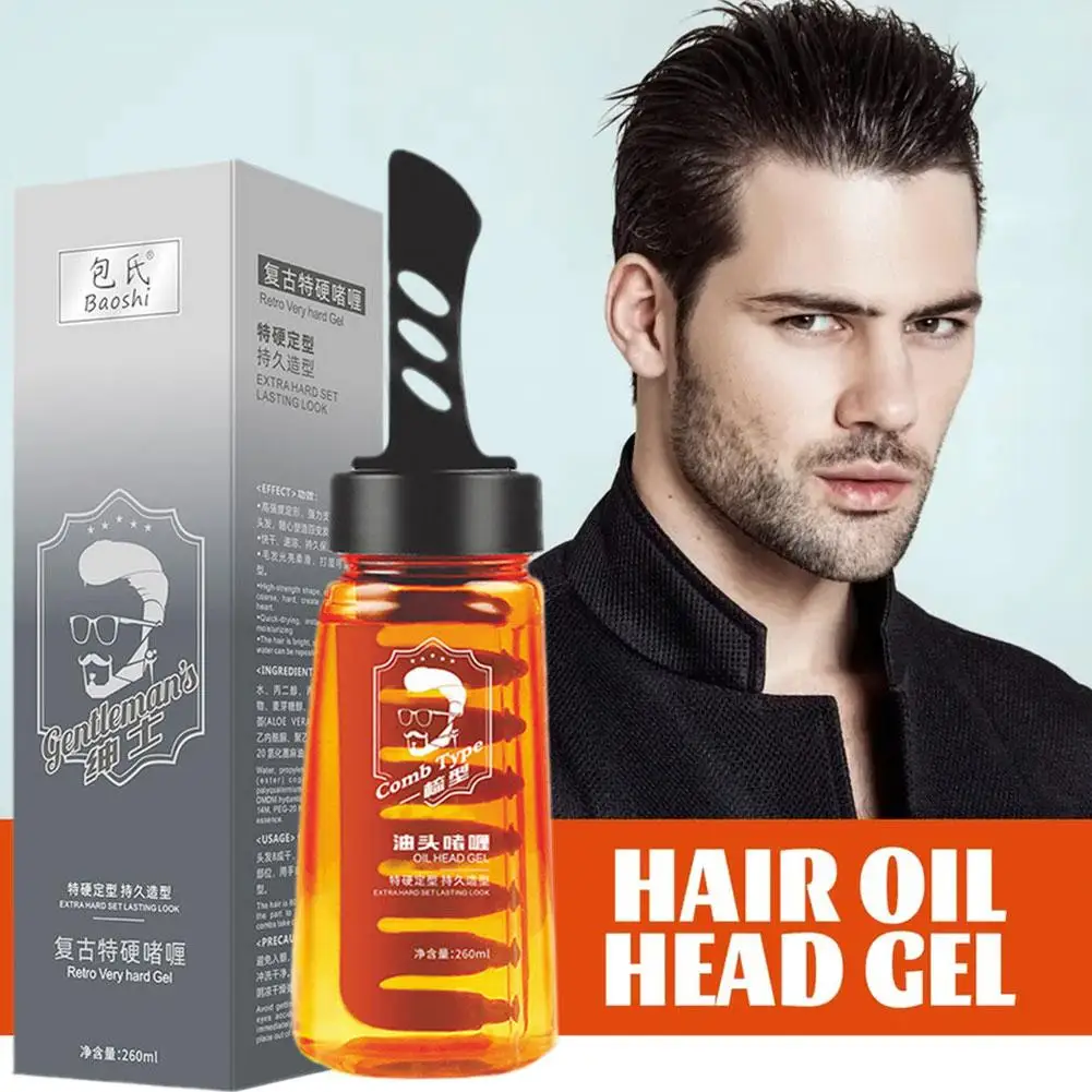 Gel de cera para el cabello para hombres, herramienta de peinado de aceite esponjoso de larga duración, pomada de secado rápido, 100/260ml